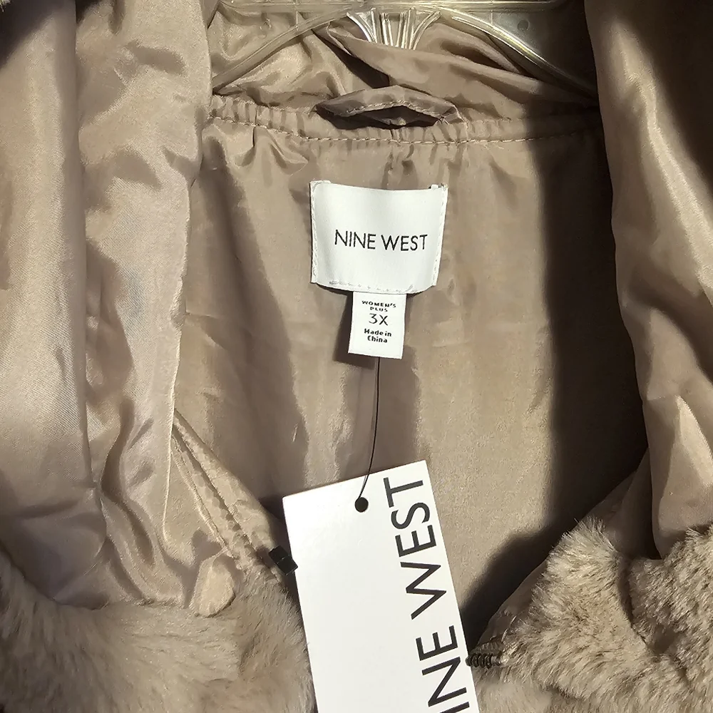 New Nine West Beige Faux Fur Coat Sz 3X